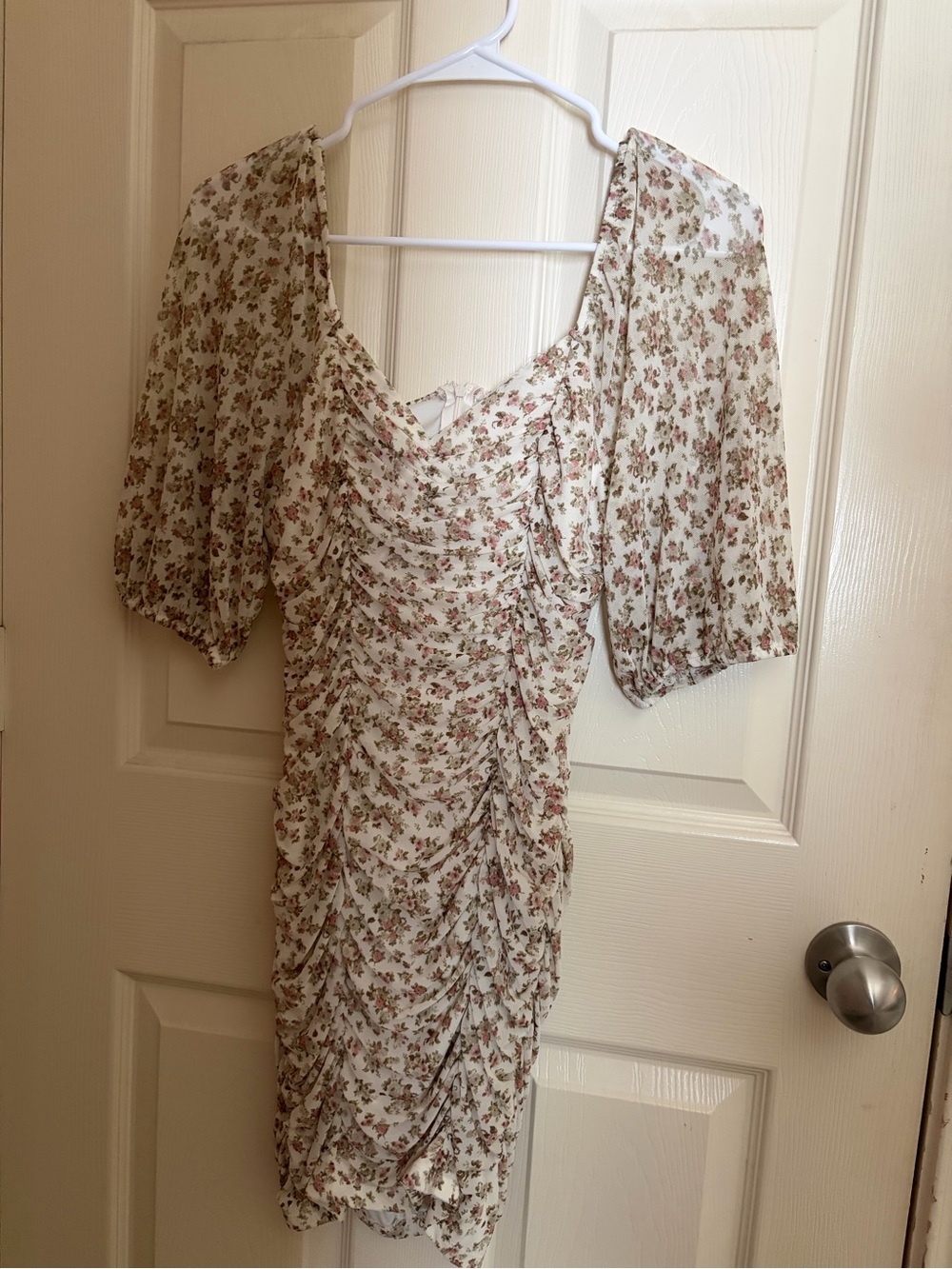 Haute Monde Cream Floral Ruched Mini Dress